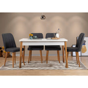 Conjunto de mesa e cadeiras escandinavo (5 peças), pinho atlântico e branco/antracite | 100% revestido em melamina, 18 mm de espessura | Solução de jantar elegante para casas modernas