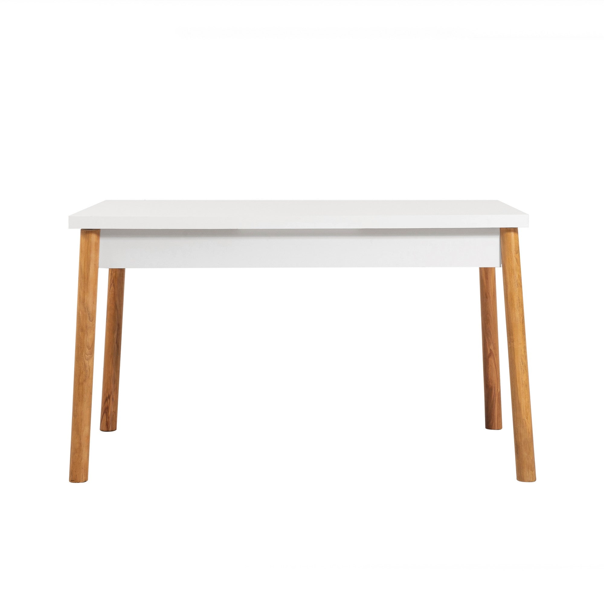 Conjunto de mesa e cadeiras de jantar escandinavo (6 peças) | 100% revestido em melamina, pernas de madeira, pinho atlântico e branco | Elegante e funcional para casas modernas