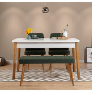 Conjunto de Mesa e Cadeiras Escandinavo (4 Peças) - Pinho Atlântico e Branco/Verde | 100% Melamina, 18mm de Espessura | Solução de Jantar Elegante para Casas Modernas