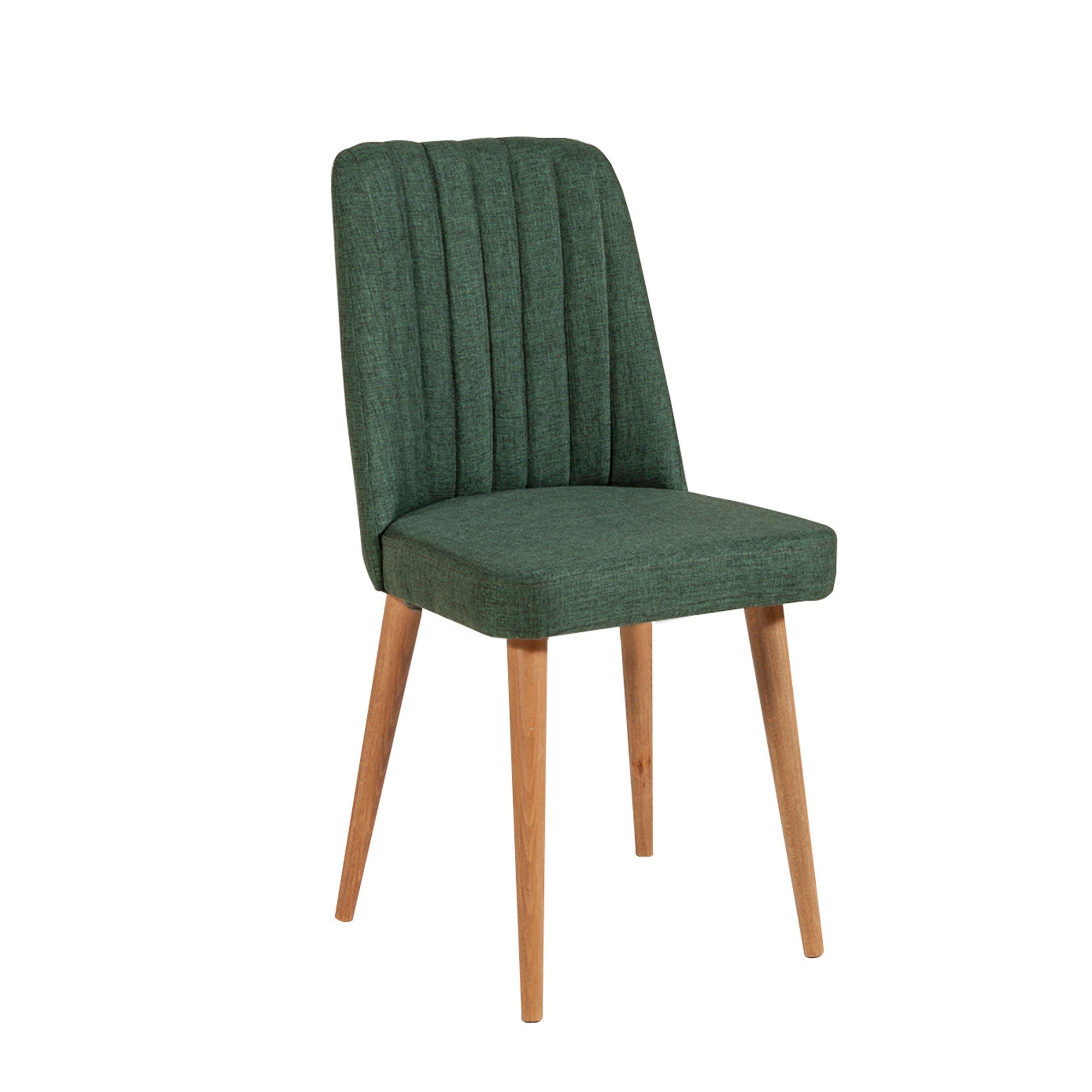 Conjunto de mesa e cadeiras escandinavo (6 peças) - Pinho Atlântico e branco/verde | 100% revestido em melamina, 18 mm de espessura | Solução de jantar elegante com pernas de madeira e assentos de espuma de linho