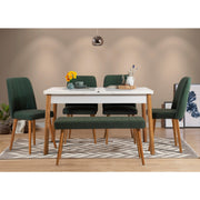 Conjunto de mesa de jantar extensível e cadeiras escandinavas (6 peças) – 120 cm x 75 cm x 75 cm (fechada) – Branco/Verde – Pinho Atlântico e melamina