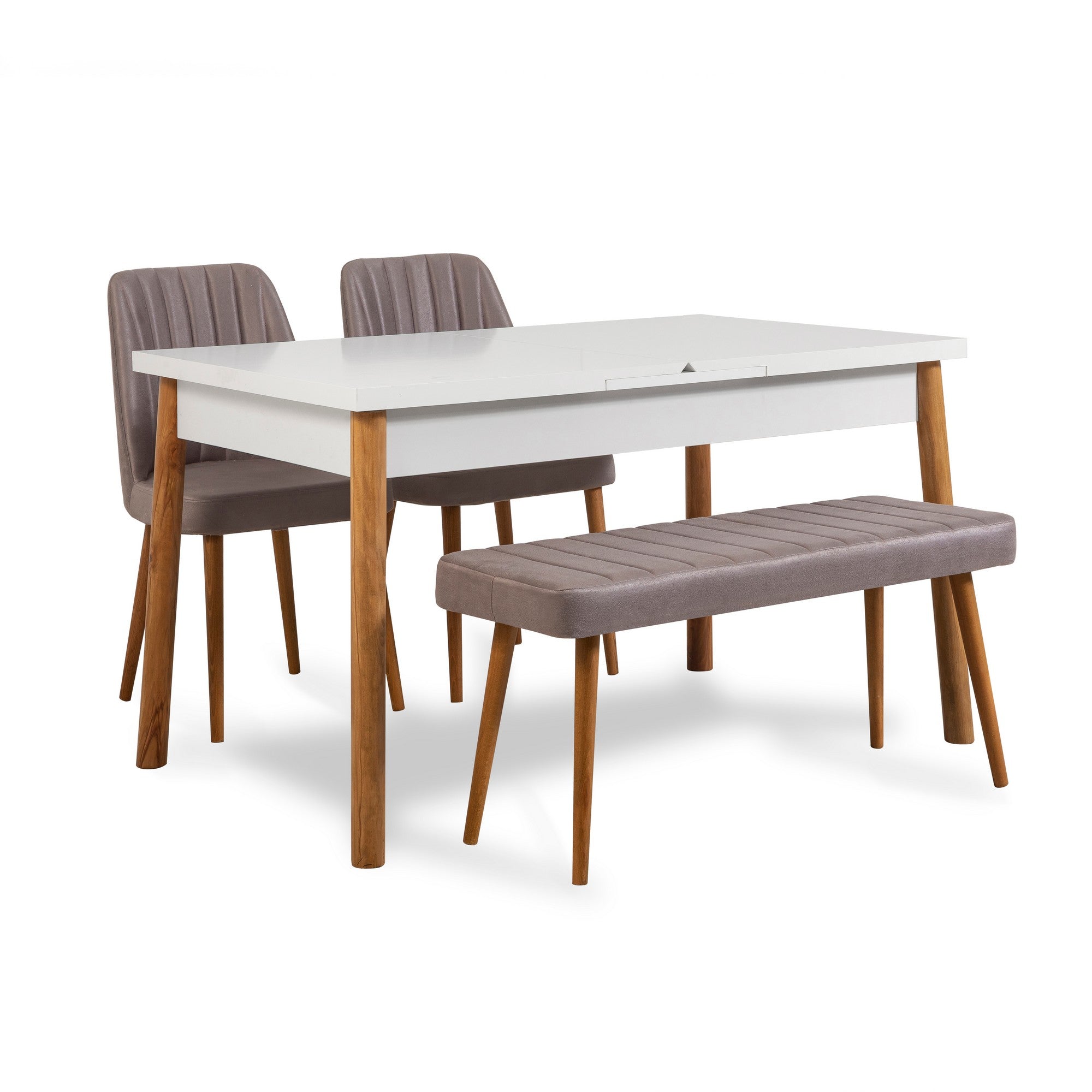 Conjunto de mesa de jantar extensível e cadeiras escandinavas (4 peças) | Pinho Atlântico e branco/cinza | 100% revestido em melamina, espuma de veludo | Elegante e funcional
