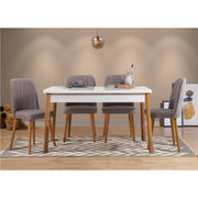 Conjunto de mesa e cadeiras escandinavo (5 peças), pinho atlântico e branco/cinza, mesa de jantar de 120 cm | Cadeiras de espuma de veludo 100% revestidas em melamina | Design elegante e durável