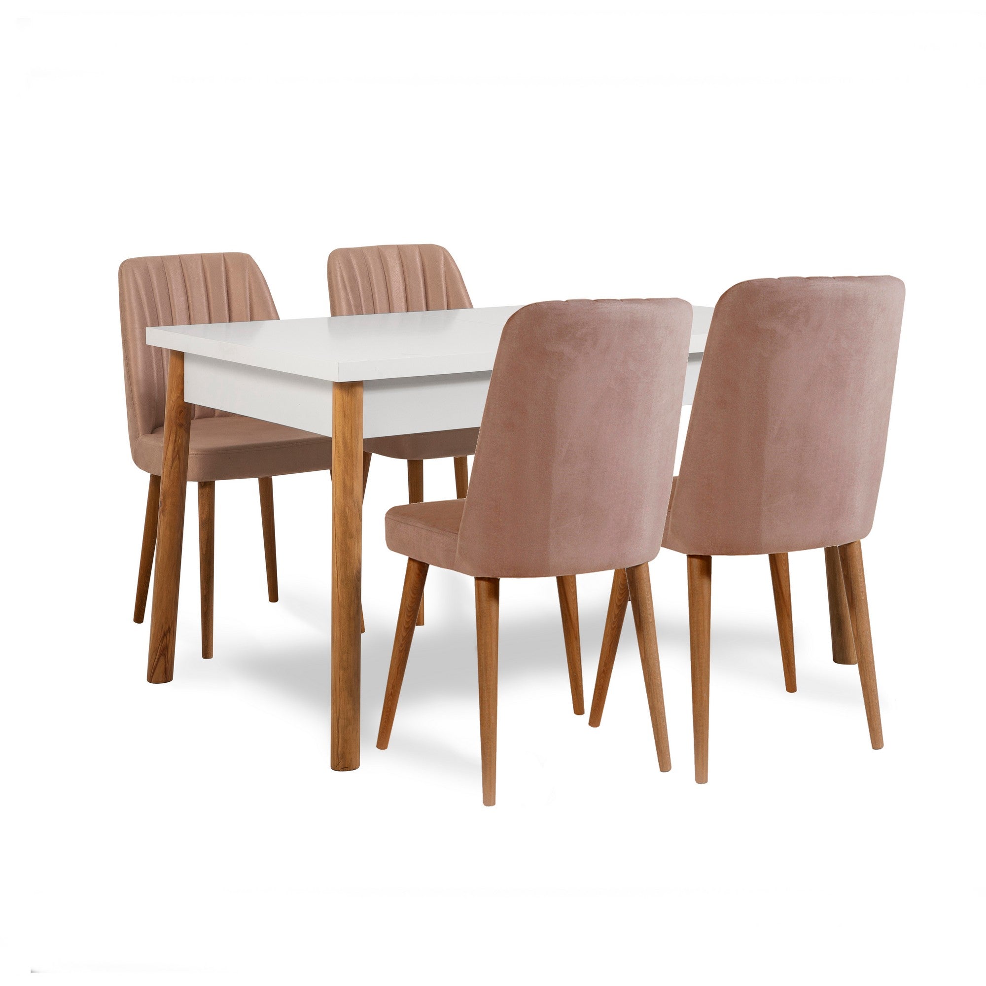 Conjunto de mesa e cadeiras escandinavo (5 peças), pinho atlântico e branco, 120 x 75 x 77 cm | Cadeiras 100% revestidas em melamina, espuma de veludo | Design elegante e durável