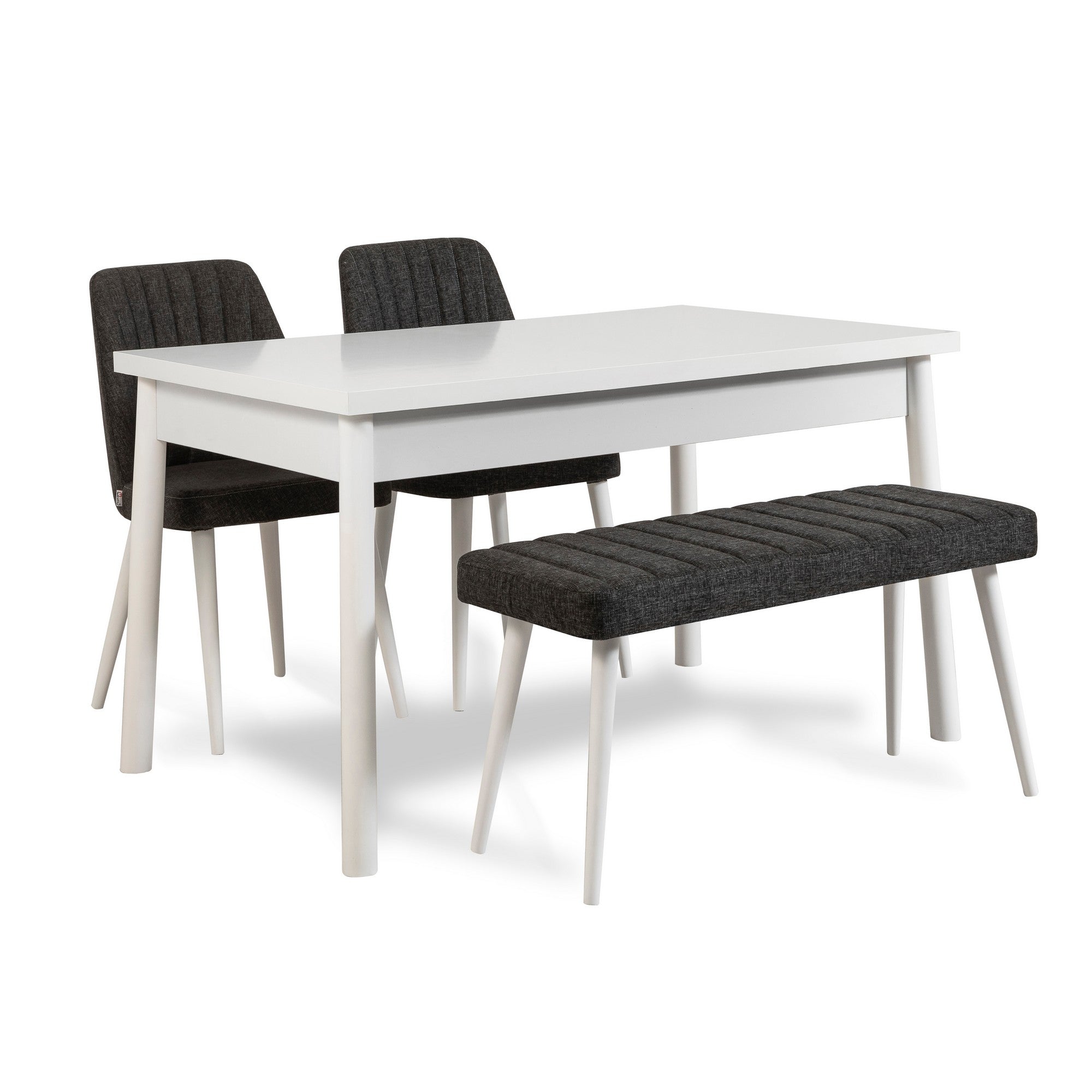 Conjunto de mesa e cadeiras escandinavo (4 peças), branco e antracite, 120 cm | 100% revestido em melamina, pernas de madeira, estrutura de metal, design elegante para salas de jantar