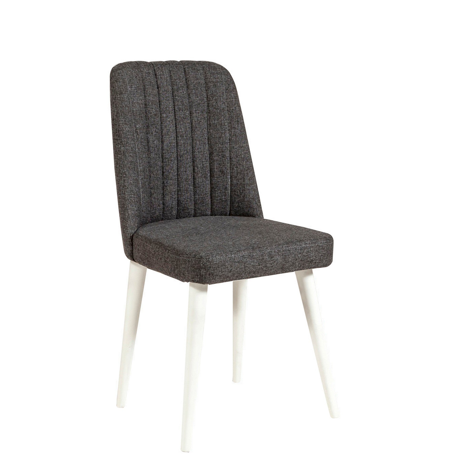 Conjunto de mesa e cadeiras escandinavo (6 peças) - Branco e antracite, 100% revestido em melamina, 18 mm de espessura, pernas de madeira, elegante e funcional para salas de jantar.