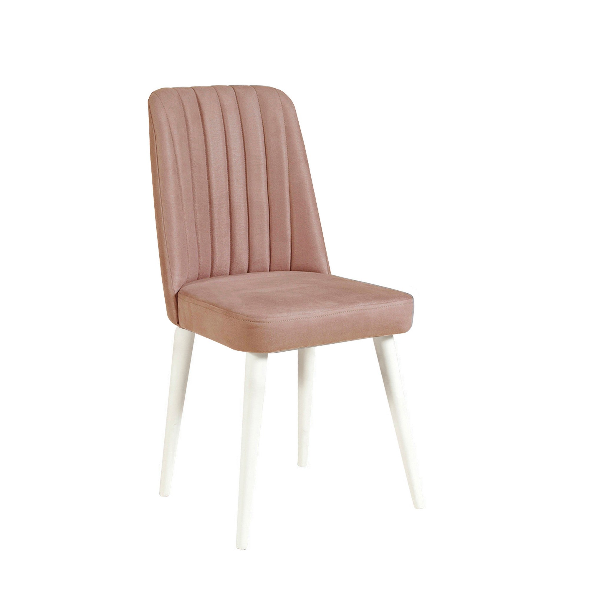 Conjunto de mesa e cadeiras escandinavo (4 peças) - Branco e pedra, 100% revestido de melamina, espuma de veludo, estrutura de metal, solução de jantar elegante para casas modernas.
