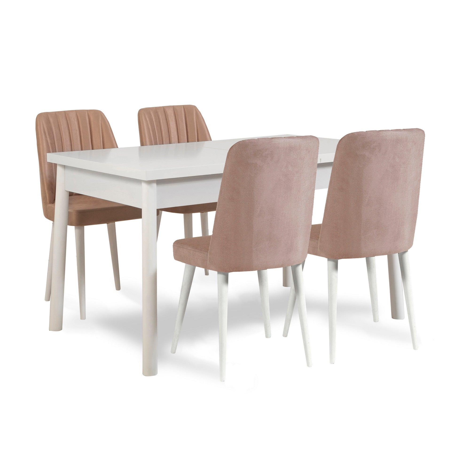 Conjunto de mesa e cadeiras escandinavo (5 peças), branco e pedra, 120 x 75 x 77 cm | Cadeiras de espuma de veludo 100% revestidas em melamina | Design elegante e durável para salas de jantar