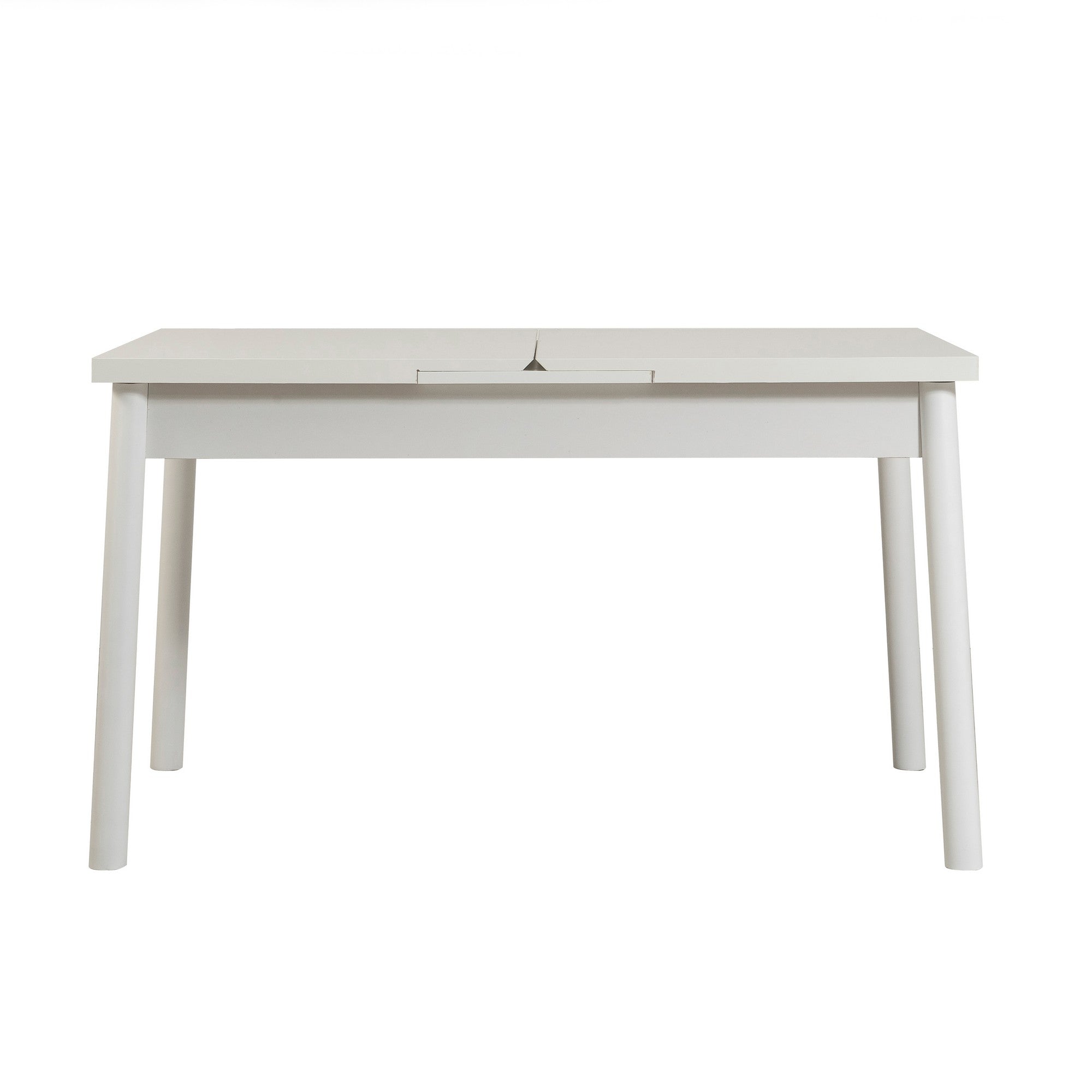 Conjunto de mesa de jantar extensível e cadeiras escandinavas (5 peças) | Cadeiras de espuma de veludo 100% revestidas em melamina, brancas e pedra | Elegante e funcional para casas modernas