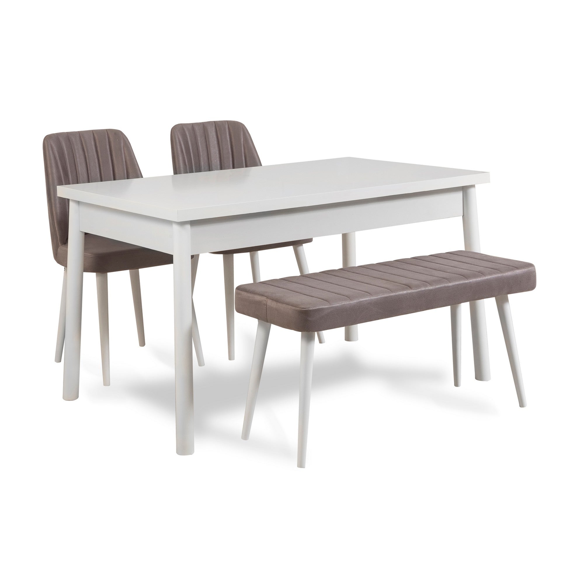 Conjunto de mesa e cadeiras escandinavo (4 peças) - branco e cinza, 100% revestido de melamina, espuma de veludo, estrutura de metal, mesa de jantar 120x75 cm, design elegante.