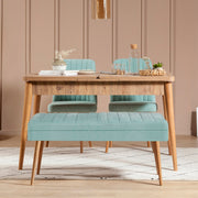 Conjunto de mesa de jantar extensível e cadeiras (4 peças), pinho atlântico e verde pistache, 129-163 cm | Cadeiras de veludo 100% revestidas em melamina | Elegante e funcional para refeições modernas