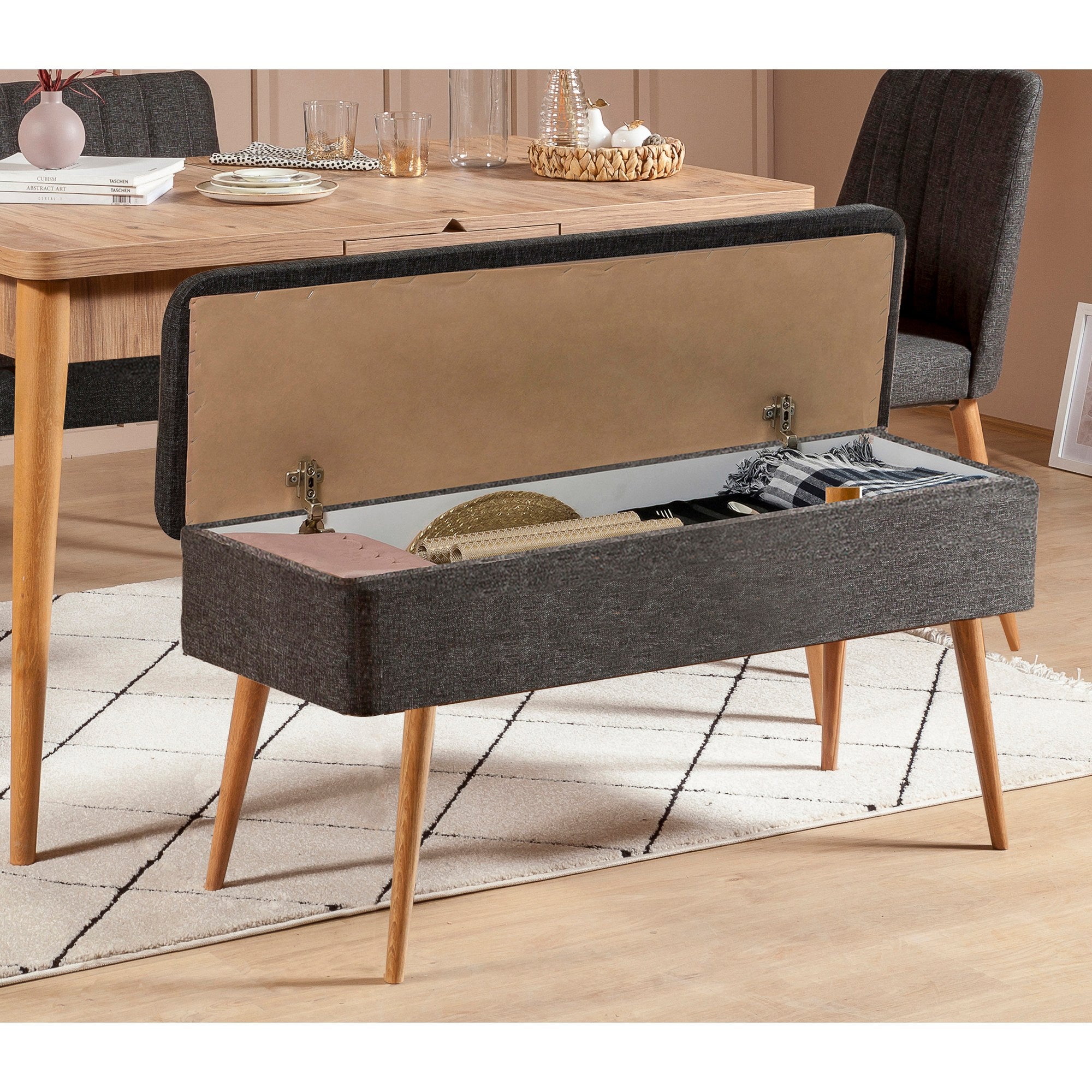Conjunto de mesa de jantar extensível e cadeiras (5 peças), pinho atlântico e antracite, 129-163 cm | 100% revestido em melamina | Elegante e funcional para espaços de jantar modernos