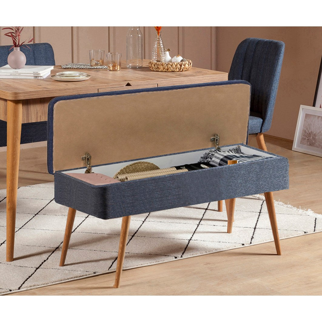Conjunto de mesa de jantar extensível e cadeiras (5 peças), pinho atlântico e azul-escuro, 129-163 cm | 100% revestido em melamina | Elegante e funcional para espaços de jantar modernos