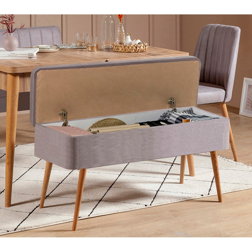 Conjunto de mesa de jantar extensível e cadeiras (5 peças), pinho atlântico e cinza, 129-163 x 80 x 75 cm | Cadeiras de veludo 100% revestidas em melamina | Elegante e funcional para refeições modernas