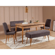 Conjunto de mesa de jantar extensível e cadeiras (5 peças), pinho atlântico e antracite, 129-163 cm | 100% revestido em melamina | Cadeiras e banco elegantes em veludo, perfeitos para salas de jantar modernas