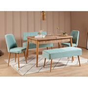 Conjunto de mesa de jantar extensível e cadeiras (5 peças), pinho atlântico e verde pistache, 129-163 cm | 100% revestido em melamina | Cadeiras e banco elegantes em veludo