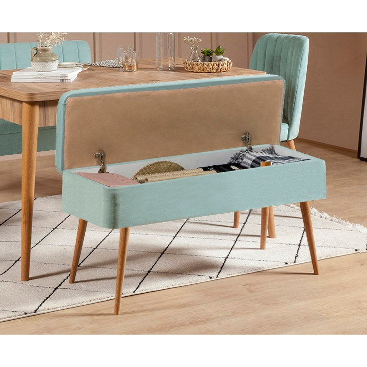 Conjunto de mesa de jantar extensível e cadeiras (5 peças), pinho atlântico e verde pistache, 129-163 cm | 100% revestido em melamina | Cadeiras e banco elegantes em veludo