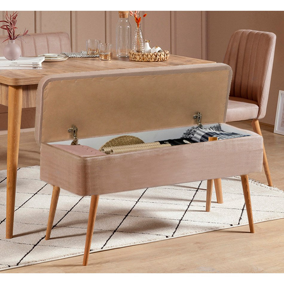 Conjunto de mesa de jantar extensível e cadeiras (5 peças), pinho atlântico e pedra, 129-163 x 80 x 75 cm | Cadeiras e banco de veludo 100% revestidos em melamina | Elegante e funcional para refeições modernas