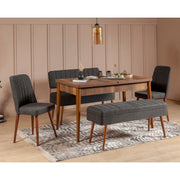 Conjunto de mesa de jantar extensível e cadeiras (5 peças), nogueira e antracite, 129-163 x 80 x 75 cm | Tecido de linho elegante 100% revestido de melamina | Perfeito para salas de jantar modernas