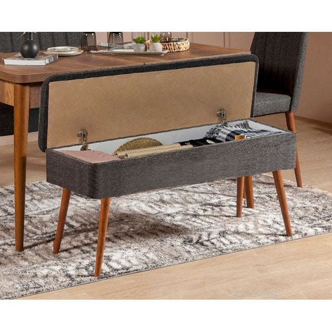 Conjunto de mesa de jantar extensível e cadeiras (5 peças), nogueira e antracite, 129-163 x 80 x 75 cm | Tecido de linho elegante 100% revestido de melamina | Perfeito para salas de jantar modernas