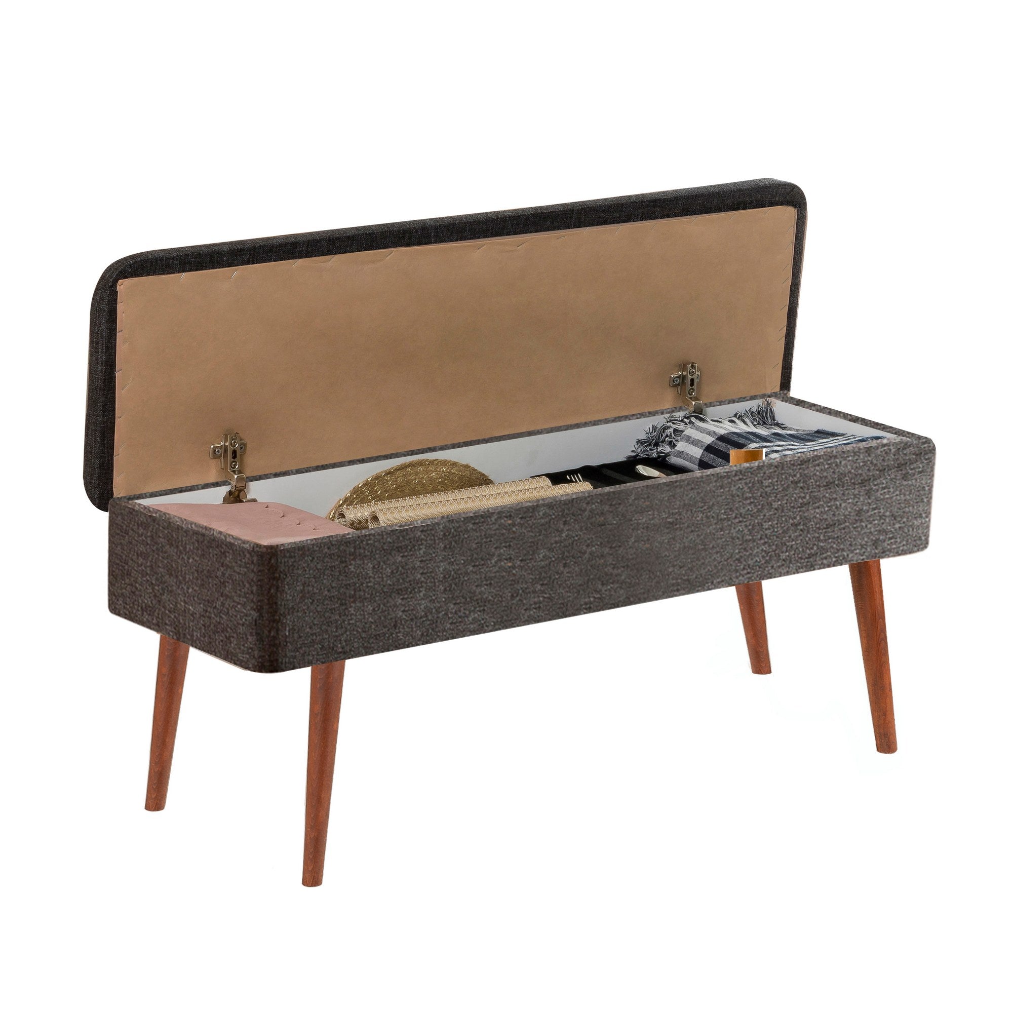 Conjunto de mesa de jantar extensível e cadeiras (5 peças), nogueira e antracite, 129-163 x 80 x 75 cm | Tecido de linho elegante 100% revestido de melamina | Perfeito para salas de jantar modernas