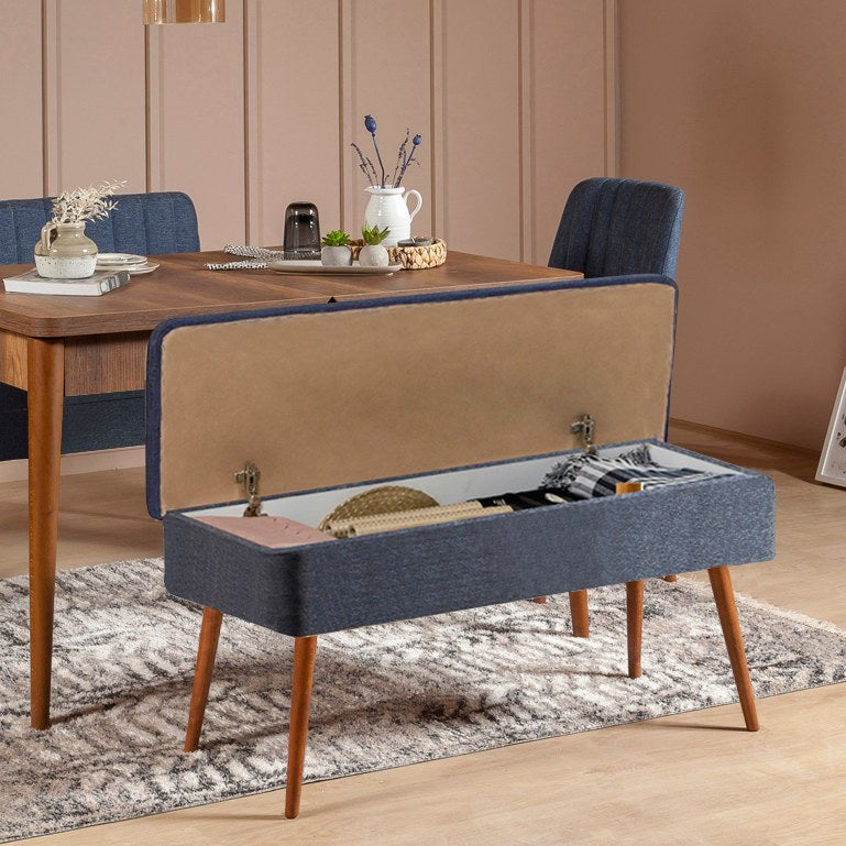 Conjunto de mesa de jantar extensível e cadeiras (5 peças), nogueira e azul-escuro, 129-163 x 80 x 75 cm | 100% revestido em melamina | Elegante e funcional para refeições modernas