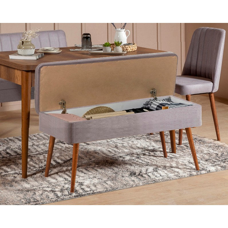 Conjunto de mesa de jantar extensível e cadeiras (5 peças), nogueira e cinza, 129-163 x 80 x 75 cm | Painel de partículas 100% revestido de melamina | Assentos elegantes de veludo para refeições modernas