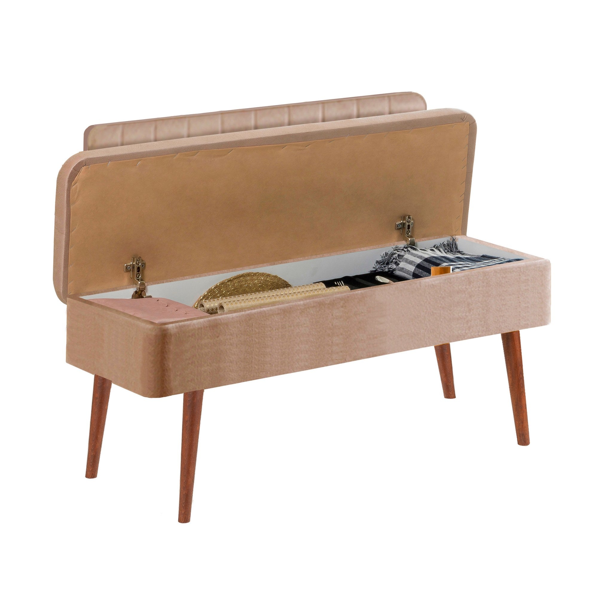 Conjunto de mesa de jantar extensível e cadeiras (5 peças), nogueira e pedra, 129-163 x 80 x 75 cm | 100% revestido em melamina | Cadeiras e banco elegantes de veludo, perfeitos para salas de jantar modernas