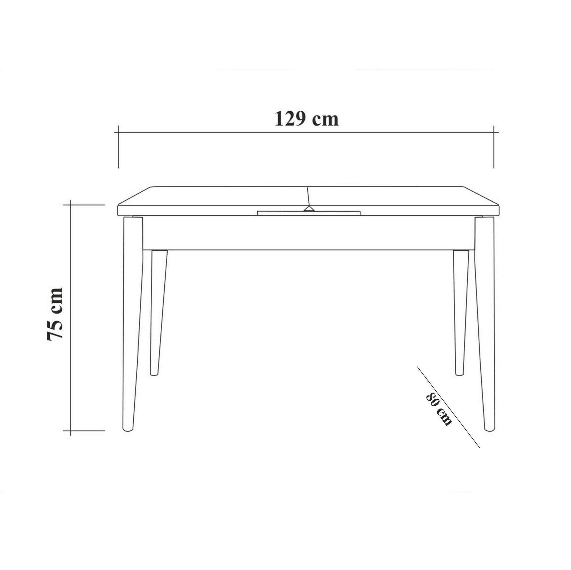 Conjunto de mesa de jantar extensível e cadeiras (5 peças), nogueira e pedra, 129-163 x 80 x 75 cm | 100% revestido em melamina | Cadeiras e banco elegantes de veludo, perfeitos para salas de jantar modernas