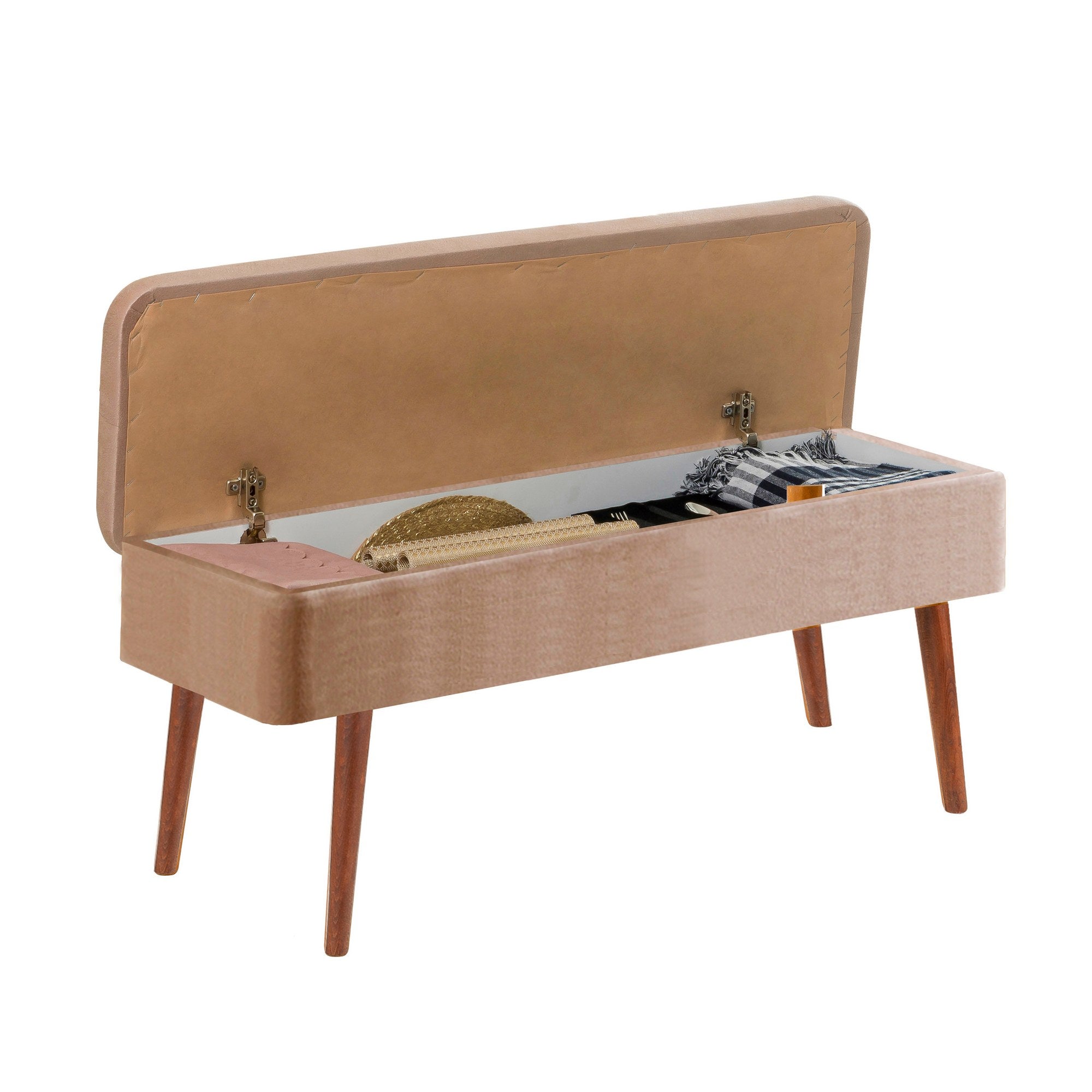 Conjunto de mesa de jantar extensível e cadeiras (5 peças), nogueira e pedra, 129-163 x 80 x 75 cm | 100% revestido em melamina | Cadeiras e banco elegantes de veludo, perfeitos para salas de jantar modernas