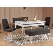 Conjunto de mesa de jantar extensível e cadeiras (5 peças), branco e antracite, 129-163 cm | 100% revestido em melamina | Elegante e funcional para espaços de jantar modernos