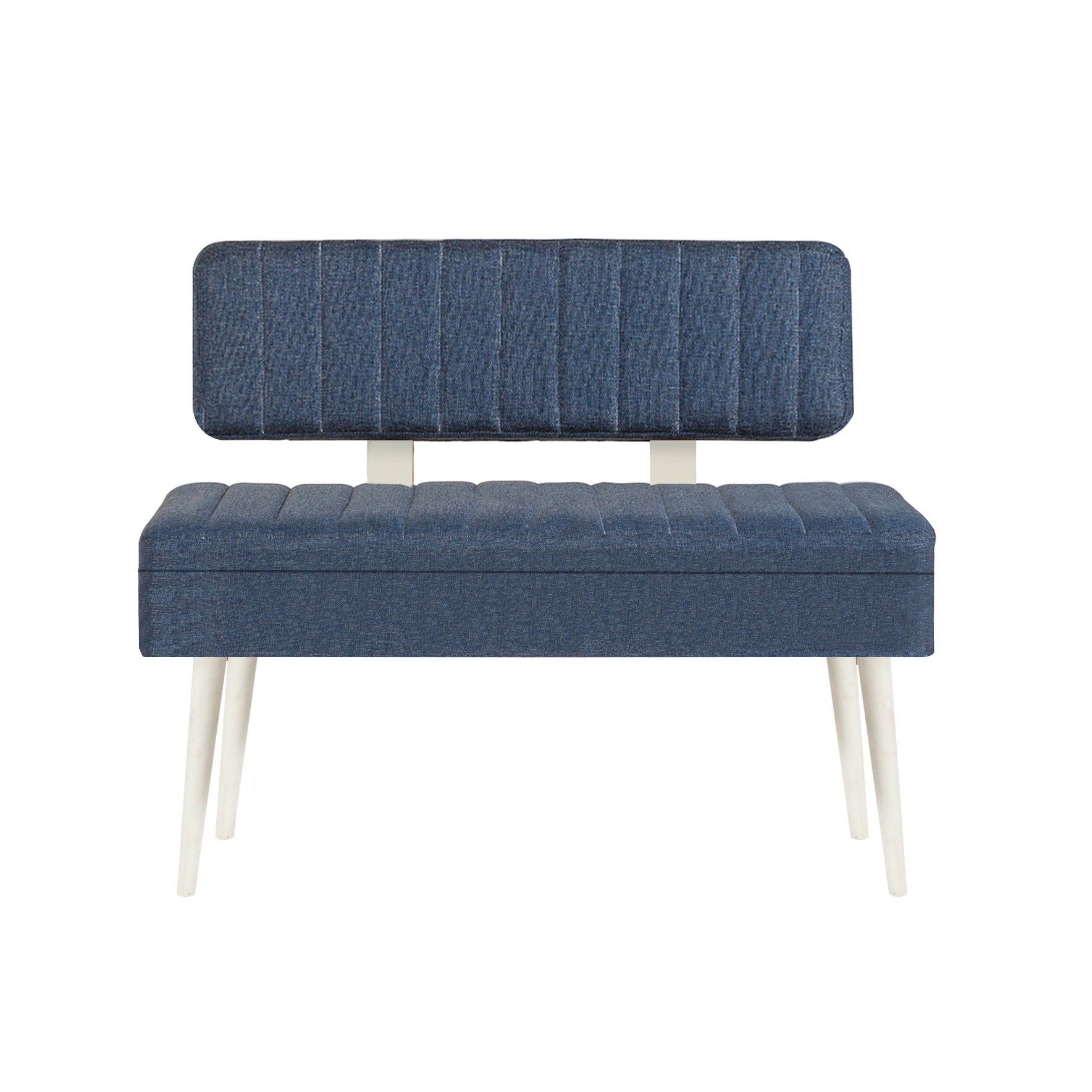 Conjunto de mesa de jantar extensível e cadeiras (5 peças), branco e azul-escuro, 129-163 cm | Painel de partículas 100% revestido de melamina, tecido de linho elegante | Perfeito para salas de jantar modernas