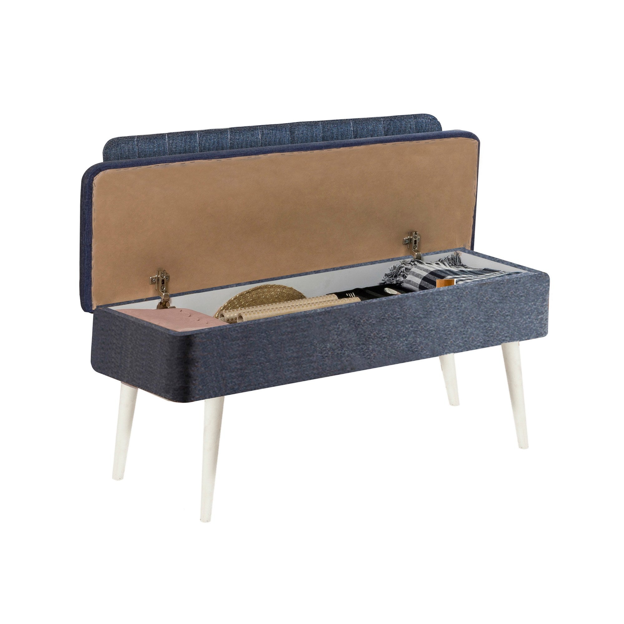 Conjunto de mesa de jantar extensível e cadeiras (5 peças), branco e azul-escuro, 129-163 cm | Painel de partículas 100% revestido de melamina, tecido de linho elegante | Perfeito para salas de jantar modernas