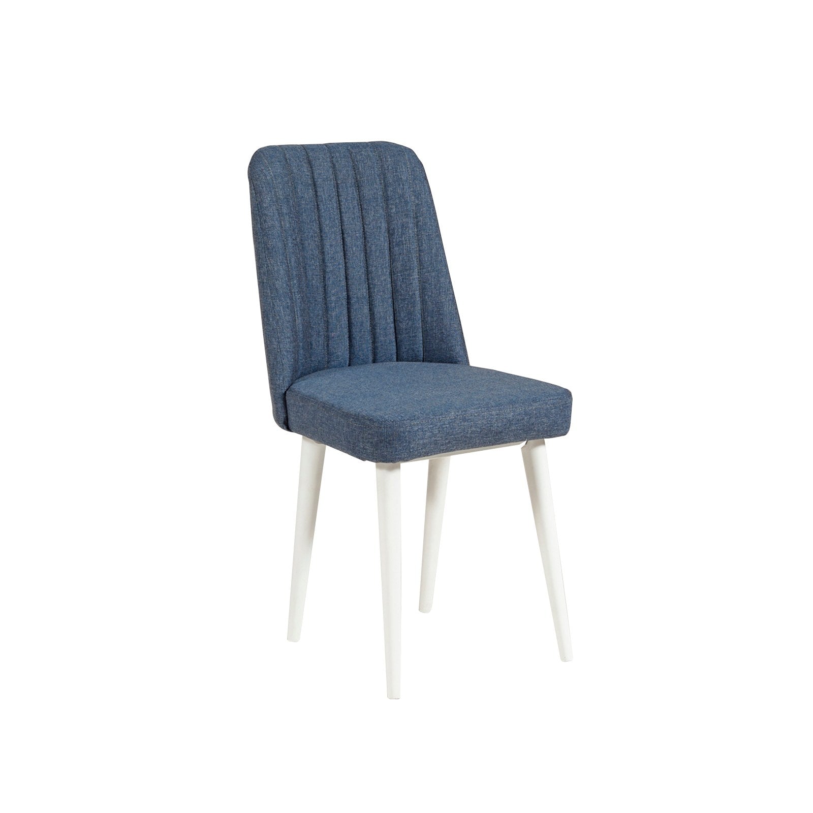 Conjunto de mesa de jantar extensível e cadeiras (5 peças), branco e azul-escuro, 129-163 cm | Painel de partículas 100% revestido de melamina, tecido de linho elegante | Perfeito para salas de jantar modernas