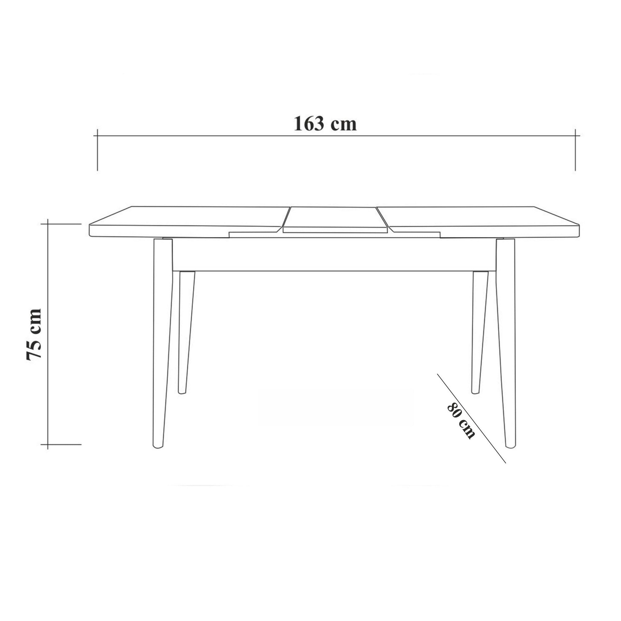Conjunto de mesa de jantar extensível e cadeiras (5 peças), branco e azul-escuro, 129-163 cm | Painel de partículas 100% revestido de melamina, tecido de linho elegante | Perfeito para salas de jantar modernas