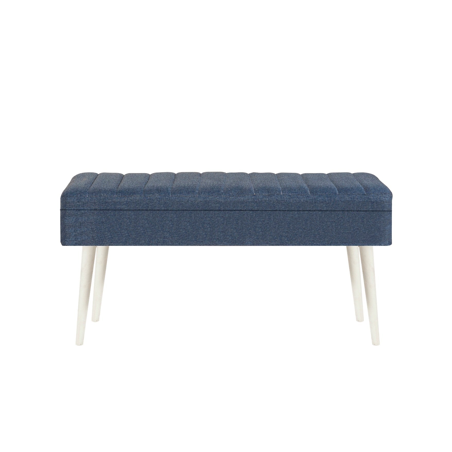 Conjunto de mesa de jantar extensível e cadeiras (5 peças), branco e azul-escuro, 129-163 cm | Painel de partículas 100% revestido de melamina, tecido de linho elegante | Perfeito para salas de jantar modernas