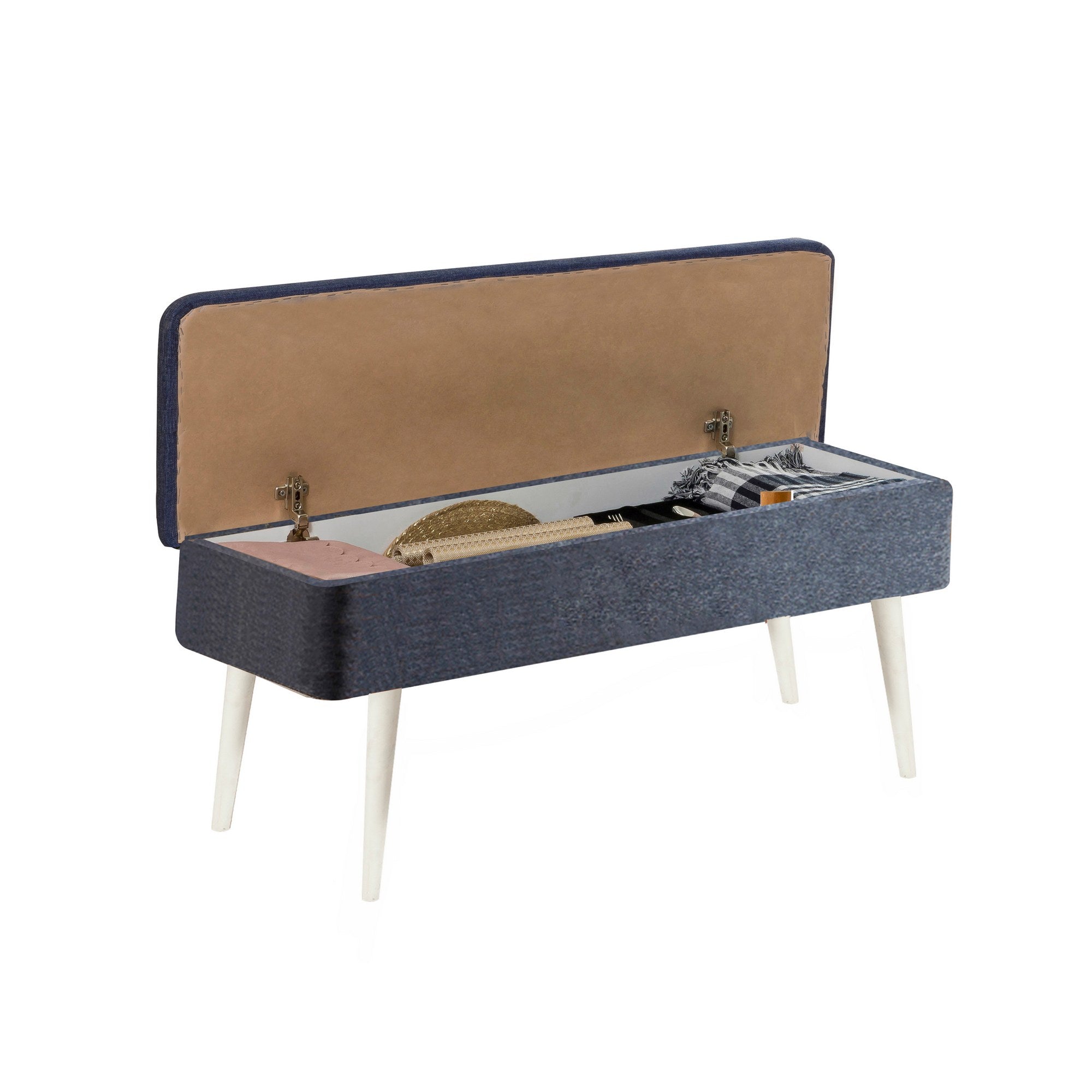 Conjunto de mesa de jantar extensível e cadeiras (5 peças), branco e azul-escuro, 129-163 cm | Painel de partículas 100% revestido de melamina, tecido de linho elegante | Perfeito para salas de jantar modernas