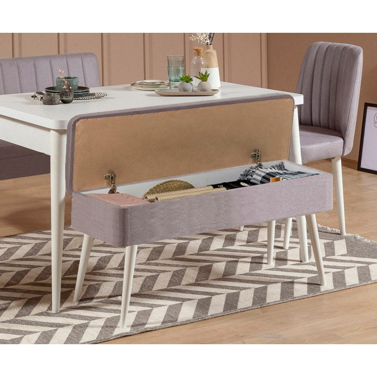 Conjunto de mesa de jantar extensível e cadeiras (5 peças), branco e cinza, 129-163 x 80 x 75 cm | Cadeiras de veludo 100% revestidas em melamina | Elegante e funcional para refeições modernas