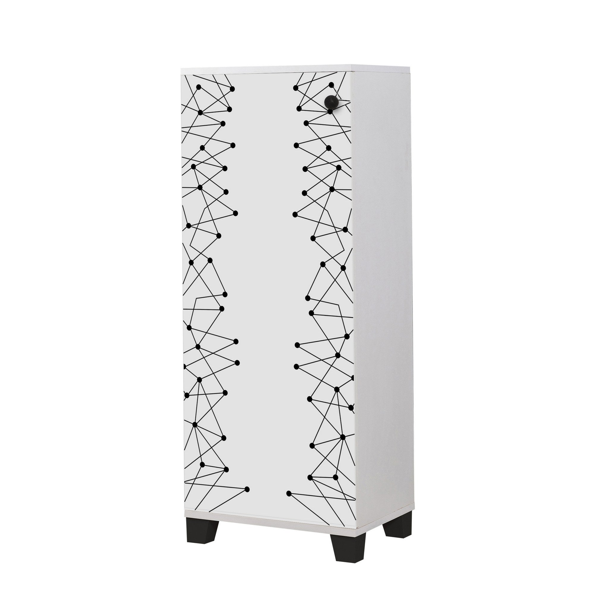 Sapateira moderna, branca e preta, 50 x 127 x 38 cm | 100% revestida em melamina, 18 mm de espessura, montável na parede, várias prateleiras, armazenamento elegante e funcional