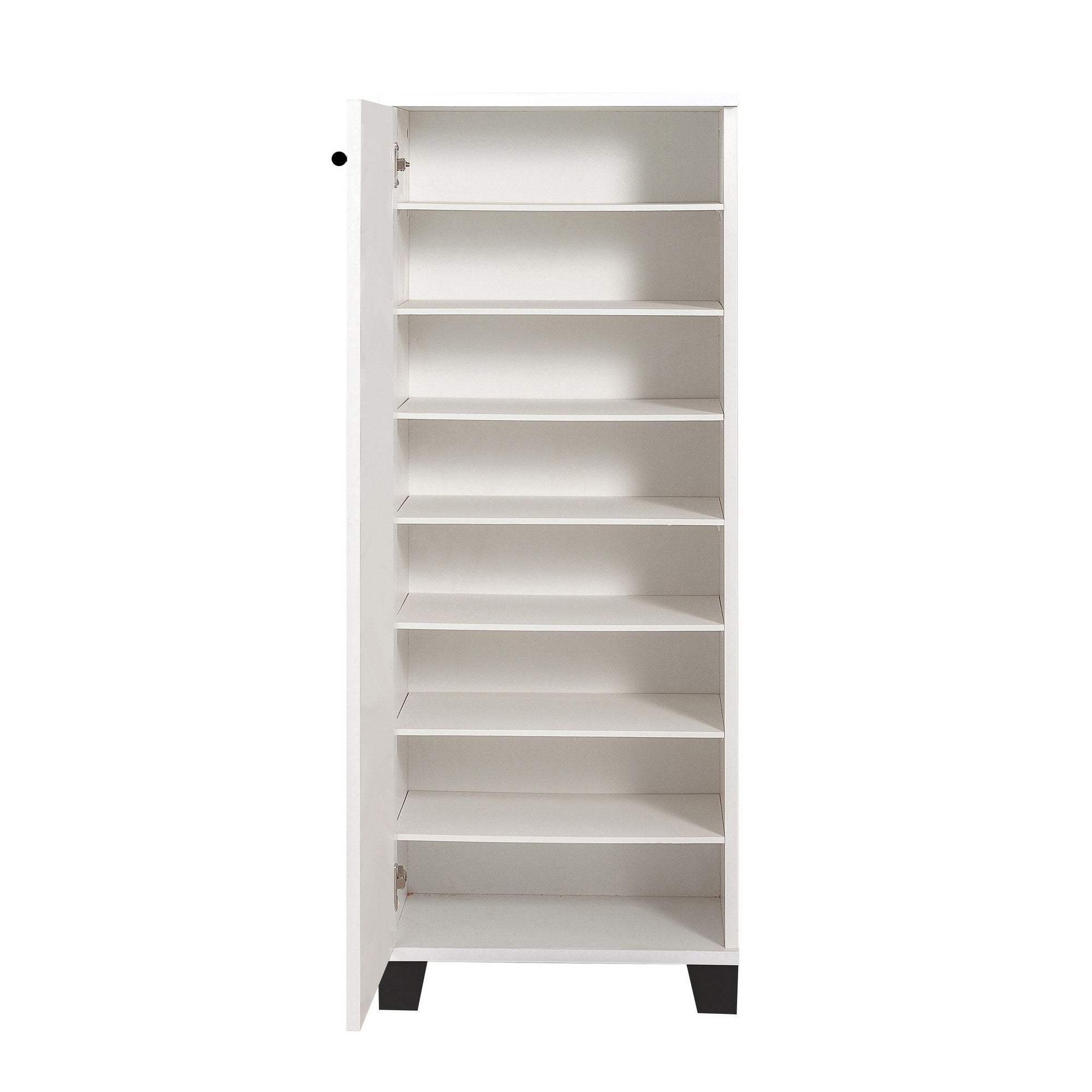 Sapateira moderna, branca e preta, 50 cm x 127 cm x 38 cm | 100% revestida em melamina, 18 mm de espessura, montável na parede, design geométrico elegante, amplo espaço de armazenamento