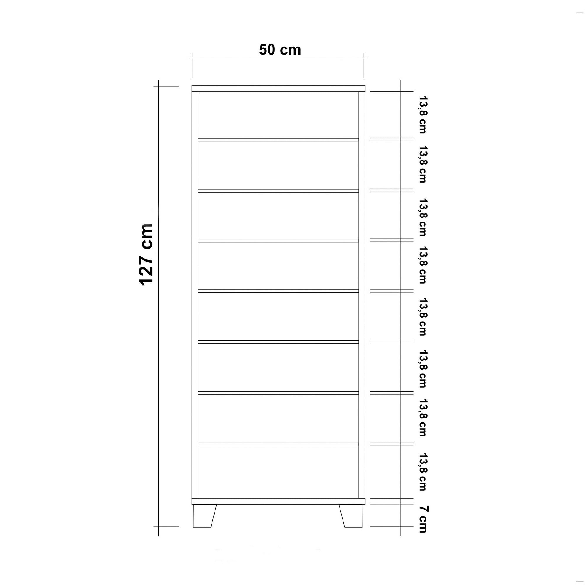 Sapateira estilosa, branca e preta, 50 cm x 127 cm x 38 cm | 100% revestida em melamina, 18 mm de espessura, montável na parede, com várias prateleiras | Ideal para casas modernas