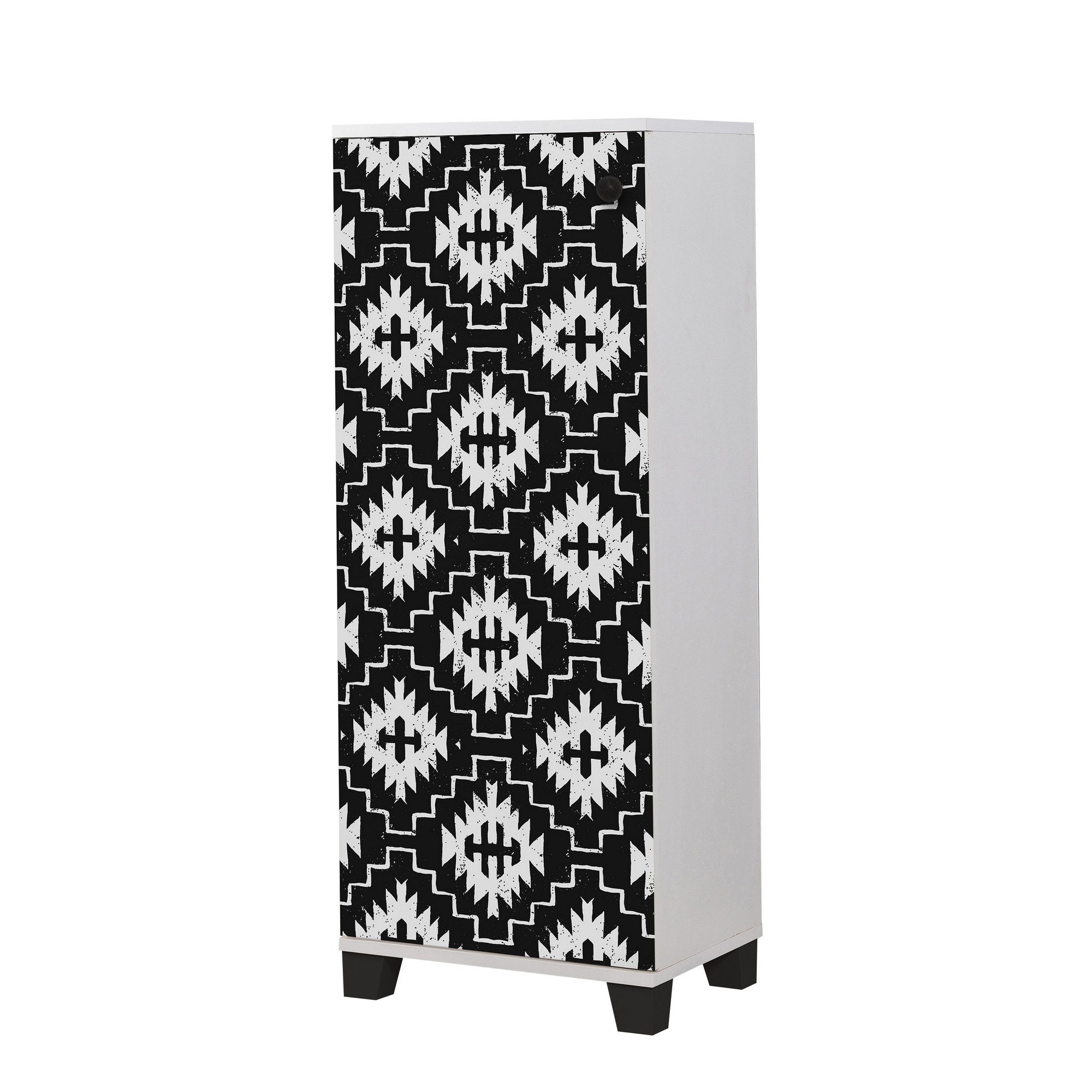 Sapateira tradicional, branca e preta, 50 cm x 127 cm x 38 cm | 100% revestida em melamina, 18 mm de espessura, montável na parede, várias prateleiras, design elegante