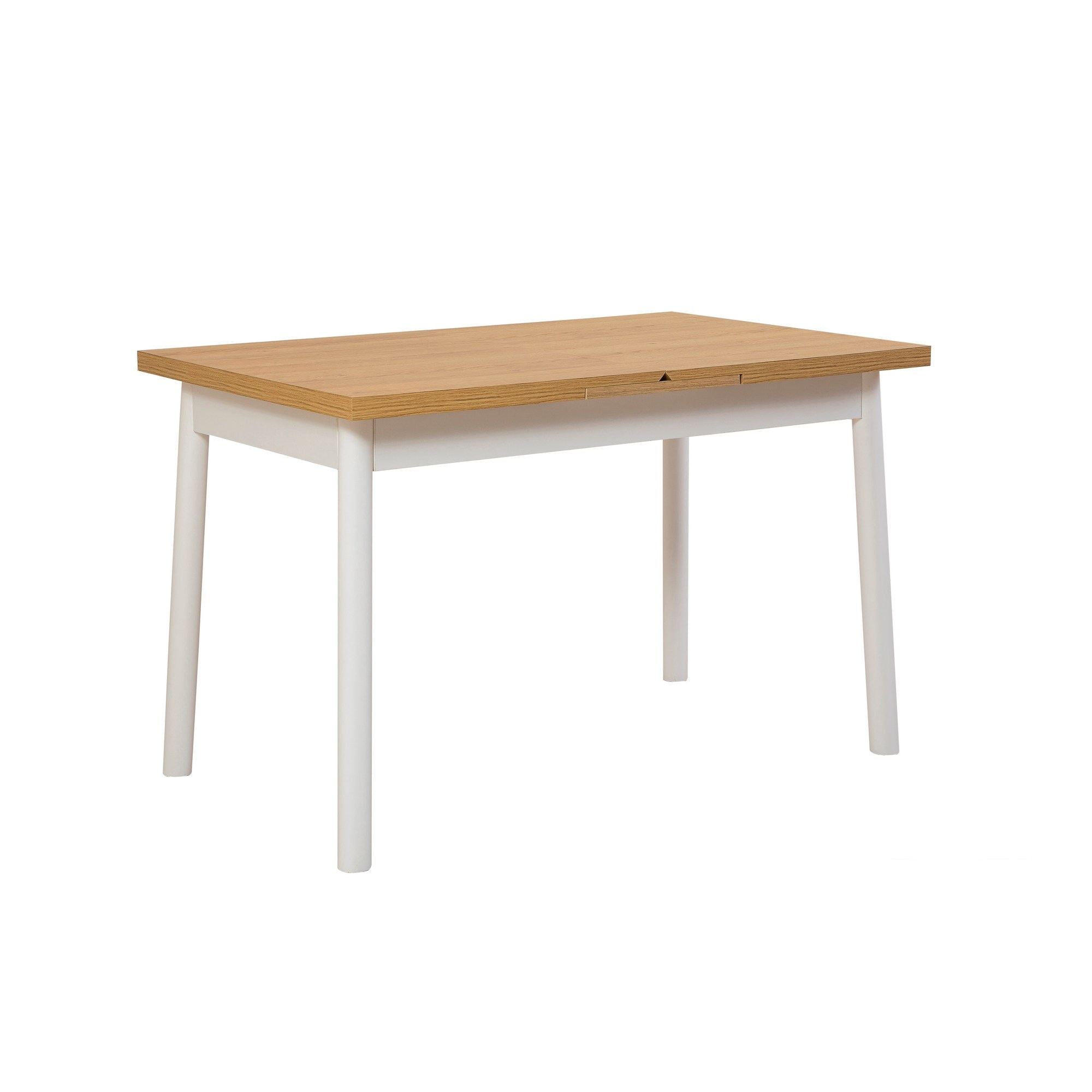 Mesa de Jantar Extensível, Branca, 120-153 x 75 x 77 cm | Painel de Partículas 100% Revestido em Melamina, 18 mm de Espessura | Pernas Elegantes em Madeira de Faia, Perfeitas para Salas de Jantar Modernas