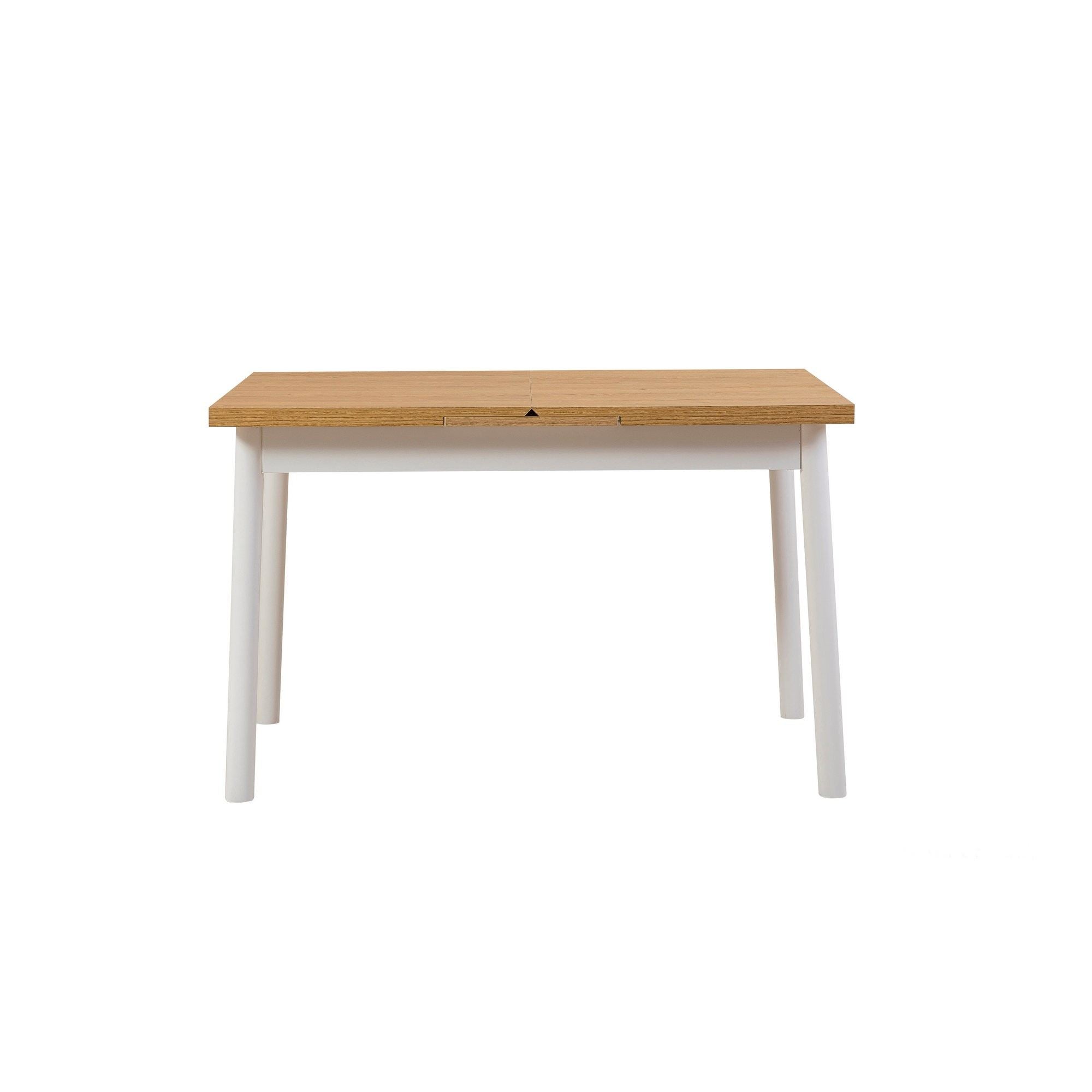 Mesa de Jantar Extensível, Branca, 120-153 x 75 x 77 cm | Painel de Partículas 100% Revestido em Melamina, 18 mm de Espessura | Pernas Elegantes em Madeira de Faia, Perfeitas para Salas de Jantar Modernas