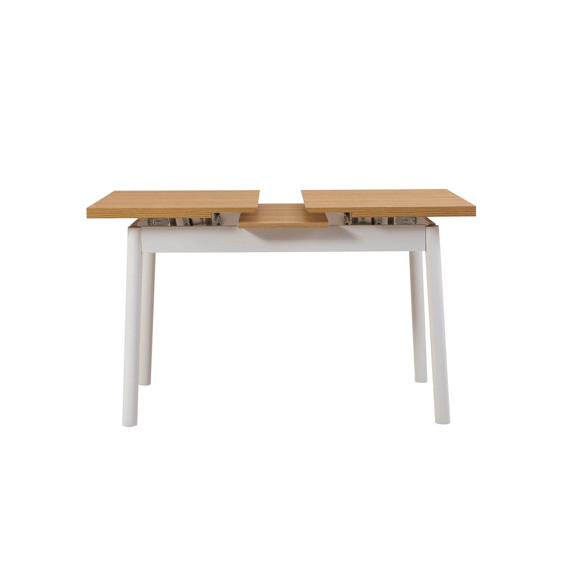 Mesa de Jantar Extensível, Branca, 120-153 x 75 x 77 cm | Painel de Partículas 100% Revestido em Melamina, 18 mm de Espessura | Pernas Elegantes em Madeira de Faia, Perfeitas para Salas de Jantar Modernas