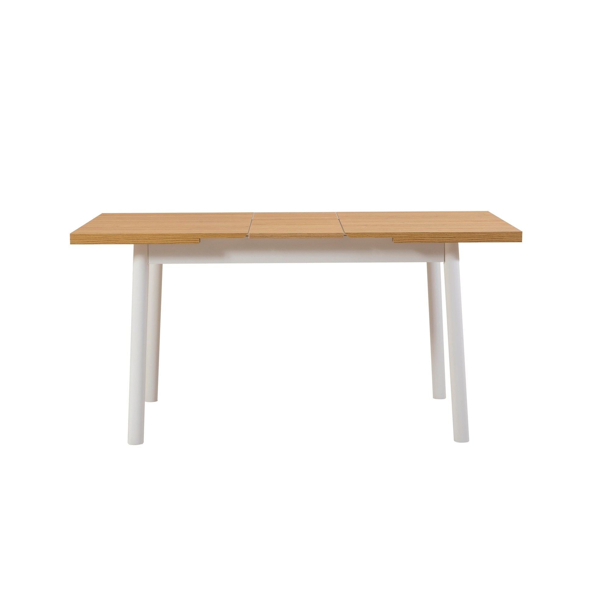 Mesa de Jantar Extensível, Branca, 120-153 x 75 x 77 cm | Painel de Partículas 100% Revestido em Melamina, 18 mm de Espessura | Pernas Elegantes em Madeira de Faia, Perfeitas para Salas de Jantar Modernas