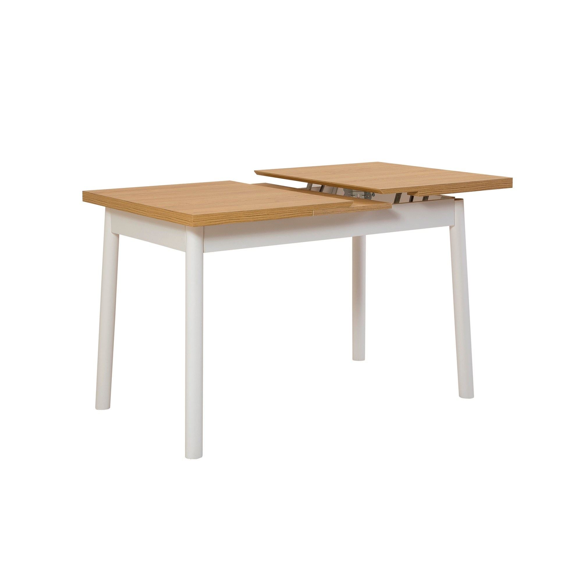 Mesa de Jantar Extensível, Branca, 120-153 x 75 x 77 cm | Painel de Partículas 100% Revestido em Melamina, 18 mm de Espessura | Pernas Elegantes em Madeira de Faia, Perfeitas para Salas de Jantar Modernas