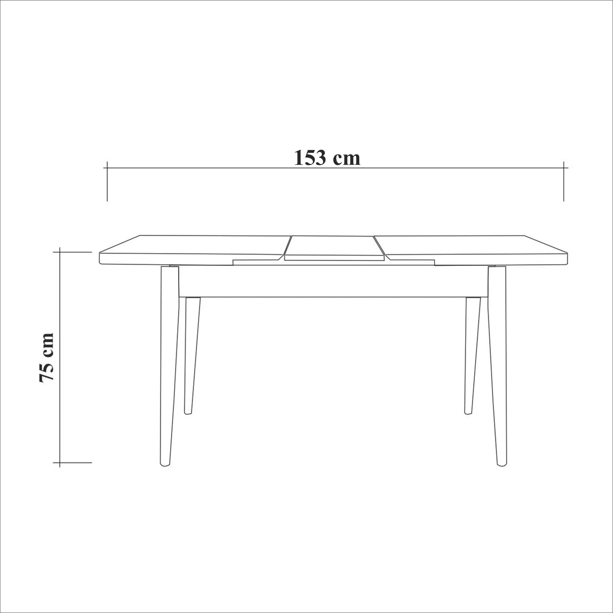Conjunto de mesa de jantar extensível e cadeiras (4 peças), branco, 120-153 x 75 x 77 cm | 100% revestido em melamina, tecido couro sintético, pernas de madeira de faia | Elegante e funcional para espaços de jantar modernos