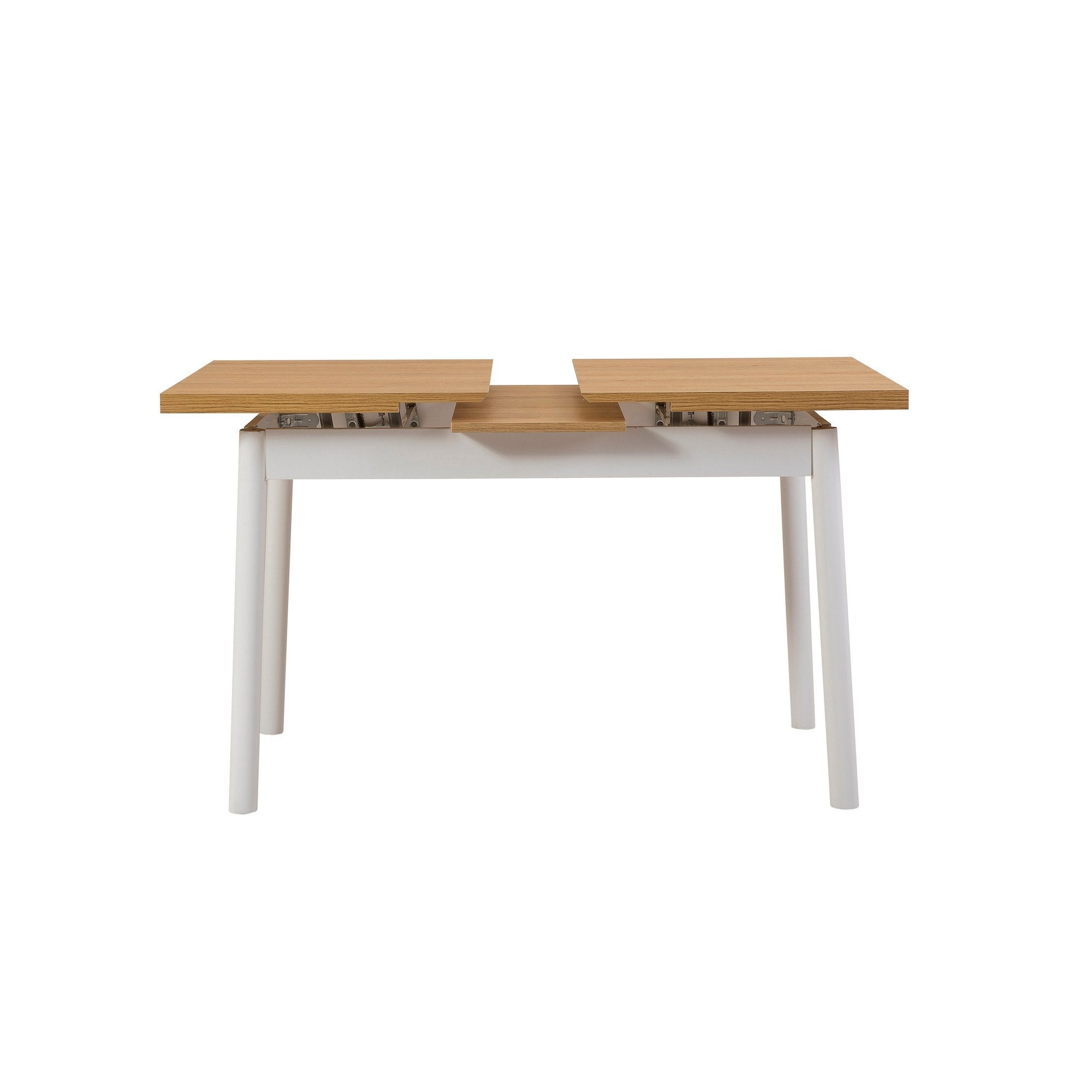 Conjunto de mesa de jantar extensível e cadeiras (4 peças), branco, 120-153 x 75 x 77 cm | 100% revestido em melamina, tecido couro sintético, pernas de madeira de faia | Elegante e funcional para espaços de jantar modernos