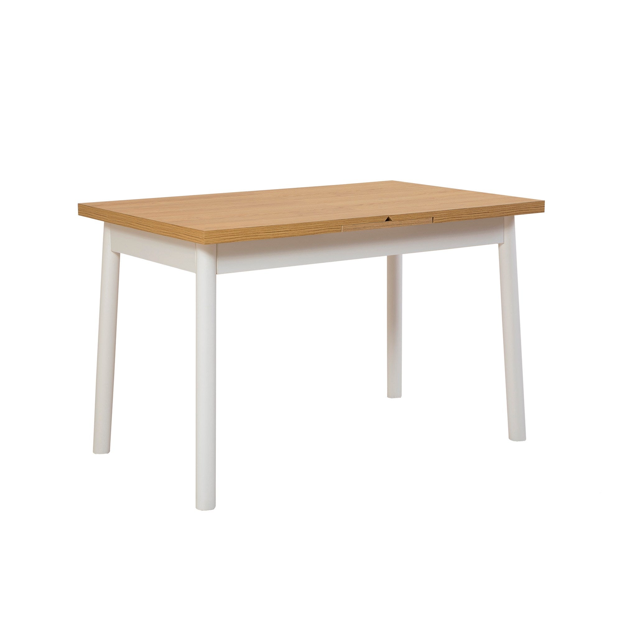 Conjunto de mesa de jantar extensível e cadeiras (4 peças), branco, 120-153 x 75 x 77 cm | Cadeiras 100% revestidas em melamina, couro sintético, pernas de madeira de faia | Elegante e funcional para refeições modernas